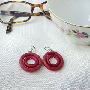 Vintage Red Double Hooped Dangle Earrings